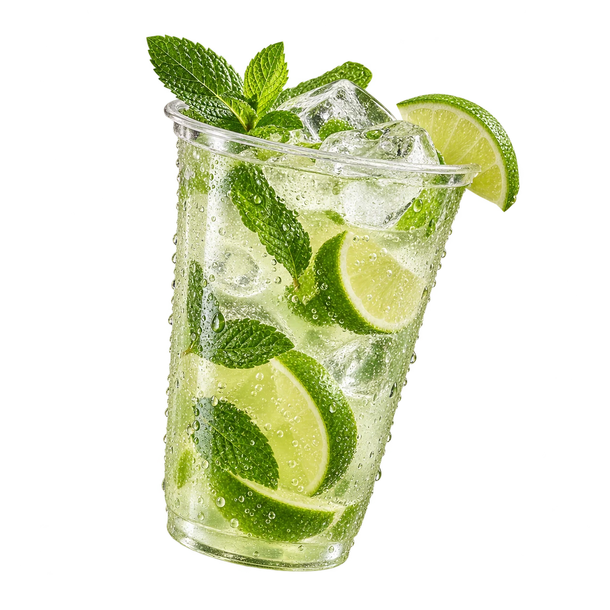Iced fresh lemonade with lime and mint